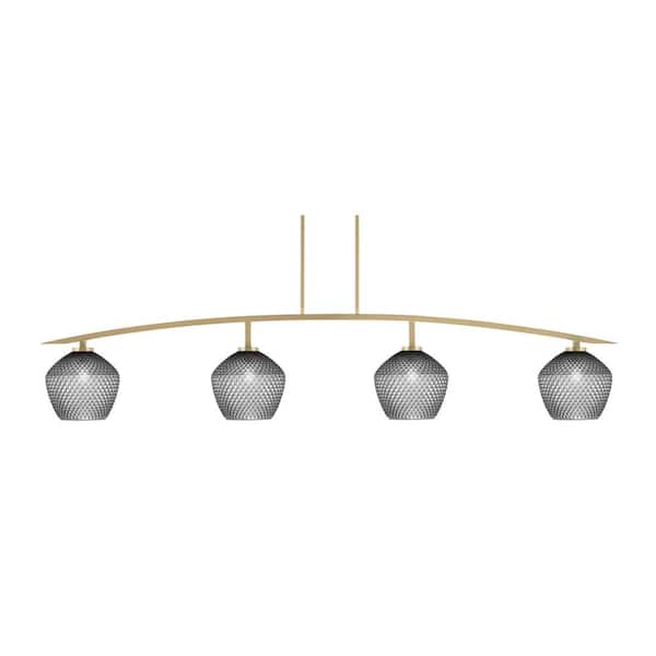 Siena 4-Light New Age Brass Billiard Light with 9 in. Smoke Textured Glass Shades, no bulbs included