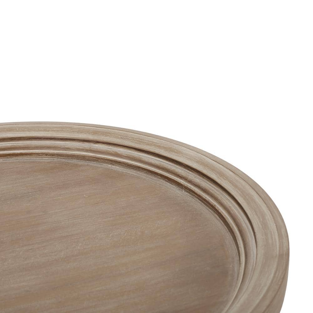 Elegant French Country Round Wood Accent Table in Distressed White