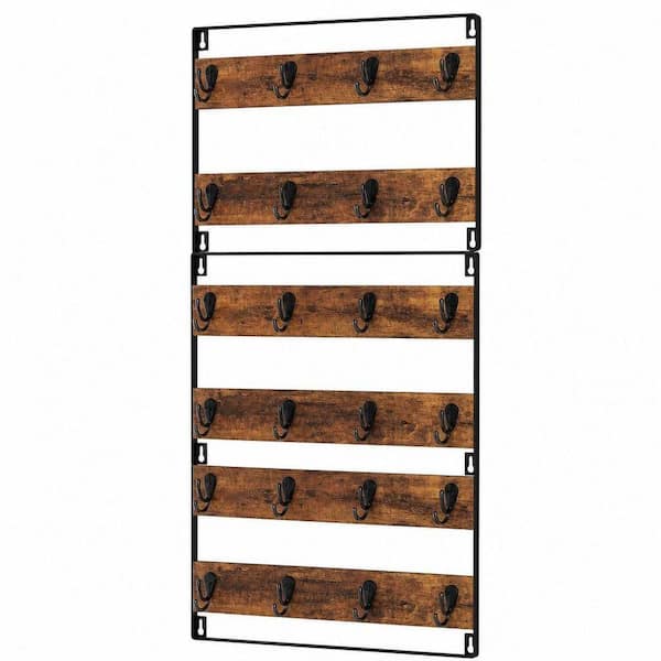 24-Hook Large Coffee Mug Holder, Rustic Wood Coffee Mug Rack Display Organizer for Kitchen, Brown