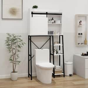 32 in. W x 64 in. H x 11.8 in. D White Over The Toilet Storage with Sliding Barn Door and Adjustable Shelves