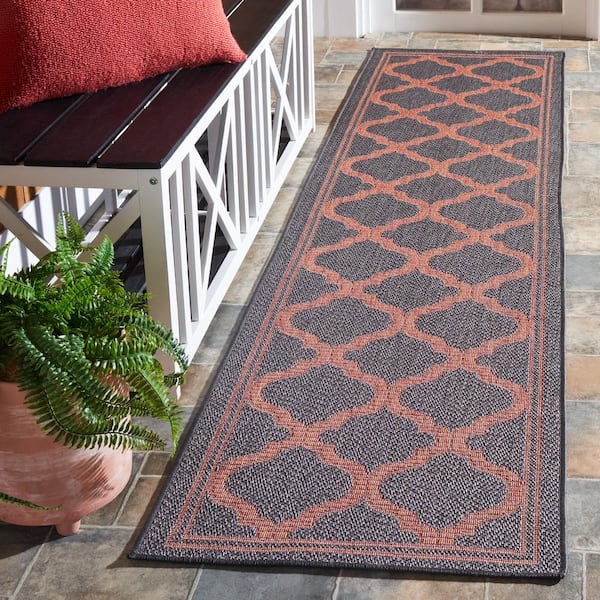 Bermuda Charcoal/Rust 2 ft. x 8 ft. Runner Border Trellis Indoor/Outdoor Area Rug