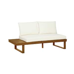 Didier Natural Brown Wood Outdoor Left-Side Loveseat with Beige Polyester Cushions