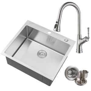 eModernDecor Topmount Drop-In 18-Gauge Stainless Steel 25 in. 4 Faucet ...