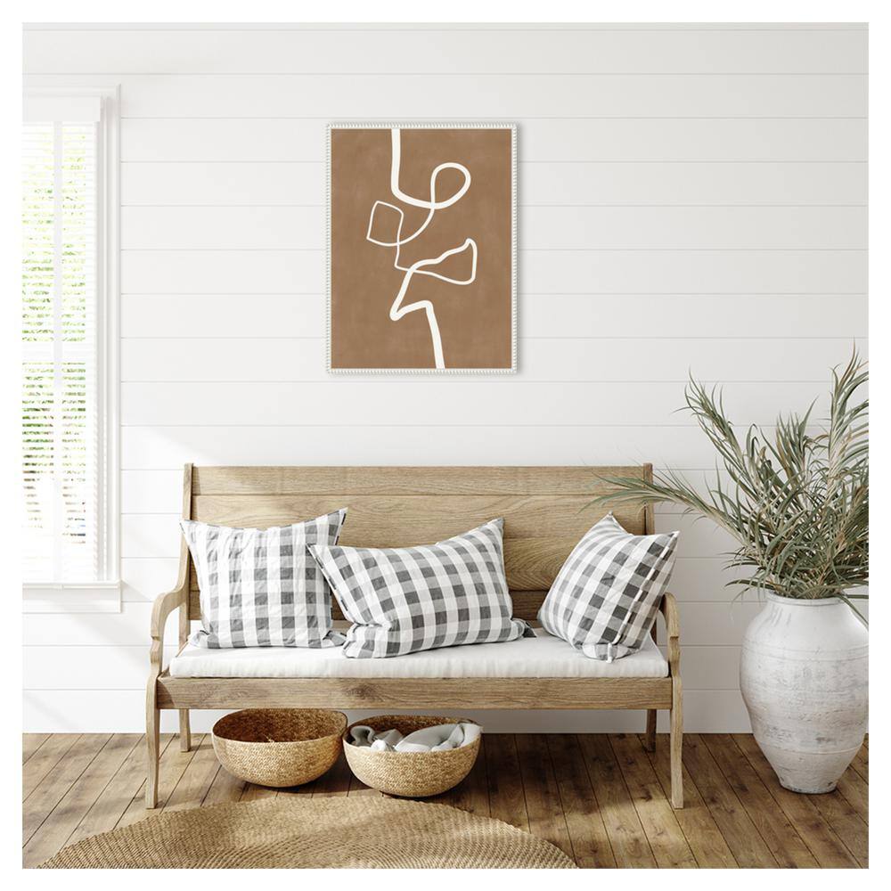 Beaded Framed Abstract Brown and White Canvas Art