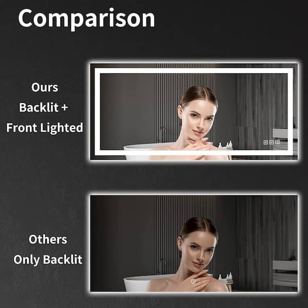 waterpar 60-in x 36-in Dimmable Lighted Clear Fog Free Flat Frameless  Bathroom Vanity Mirror in the Bathroom Mirrors department at