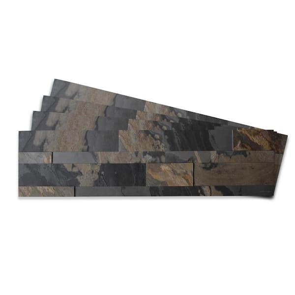 Tic Tac Tiles 4-sheets Rustic Gray 24 in. x 6 in. Peel, Stick Self-Adhesive Decorative 3D Stone Tile Backsplash (3.87 sq.ft. / pack)