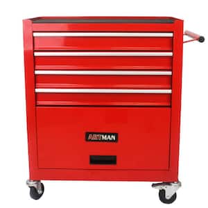 4-Tier Metal 4-Wheeled Multi-Functional Cart in Red with Handle
