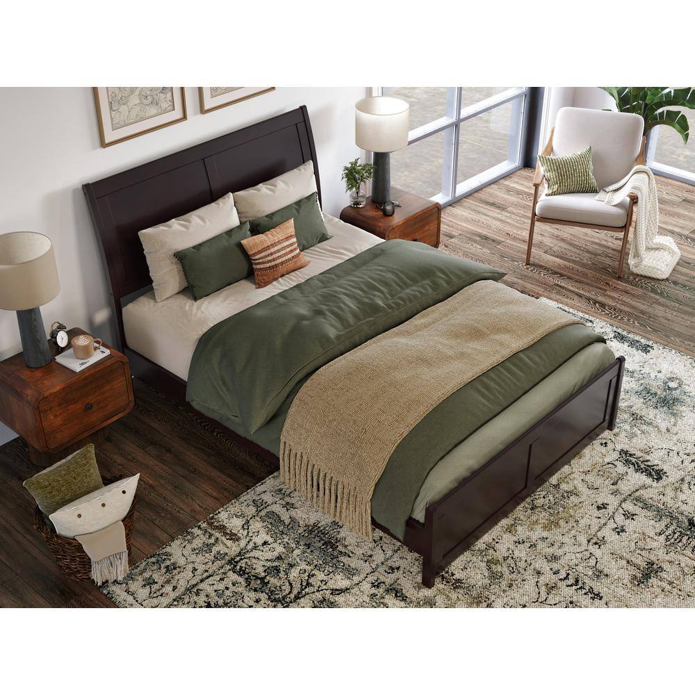 Valencia Espresso Full Wood Sleigh Platform Bed with Slats
