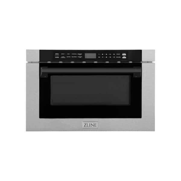 ZLINE Kitchen and Bath Autograph Edition 24 in. Microwave Drawer with Traditional Handle in Satin Stainless Steel and Matte Black Accents