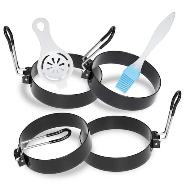 3.5 in. Stainless Steel Egg Rings for Frying Eggs, Making Egg Sandwiches, Pancake Mold Set and Egg Separating (4-Pack)