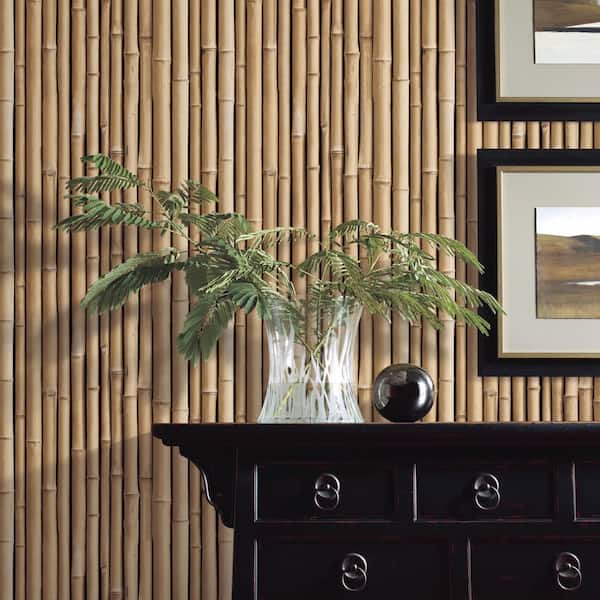 RoomMates RMK11434WP Brown Bamboo Peel and Stick Wallpaper, Roll 