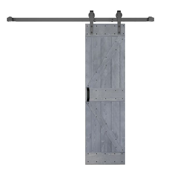 ISLIFE K Style 30 in. x 84 in. Dark Gray Finished Soild Wood Sliding Barn Door with Hardware Kit - Assembly Needed