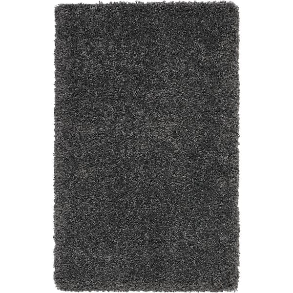 Nourison Malibu Shag Dark Grey 3 ft. x 5 ft. Solid Contemporary Area Rug