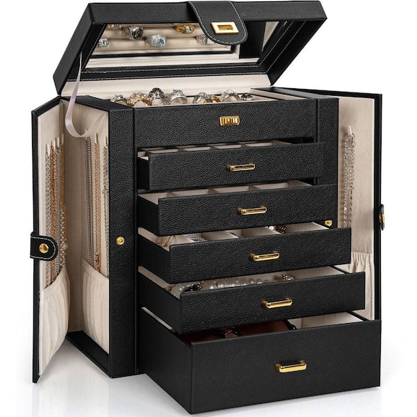 Angel Sar Huge Jewelry Box Organizer with Mirror, Large Leather