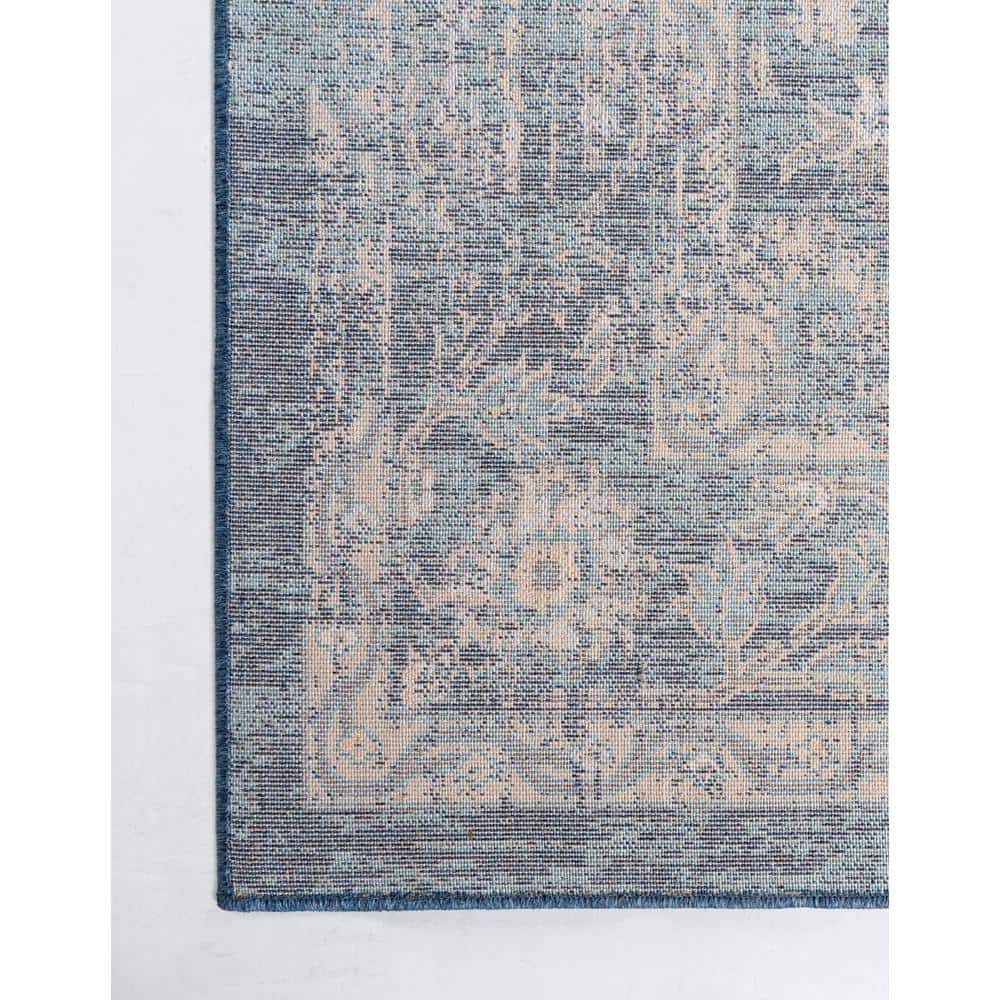 Navy Blue and Beige 6' x 9' Synthetic Stain-Resistant Area Rug