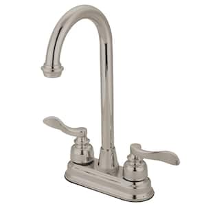 NuWave French 2-Handle Deck Mount Gooseneck Bar Prep Faucets in Brushed Nickel