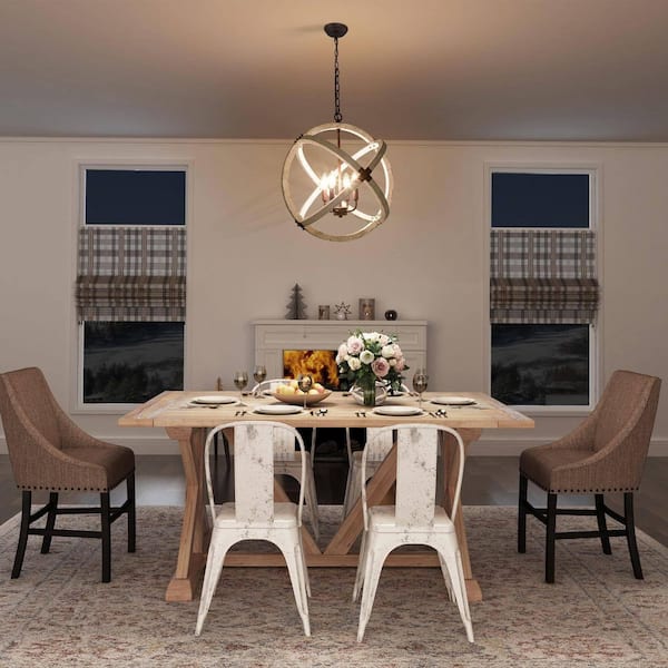 Coastal 4-Light Globe Distressed Wooden Chandelier