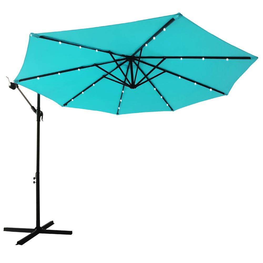 10 ft. Patio Offset Lighted Hanging Cantilever Umbrella for Backyard, Pools