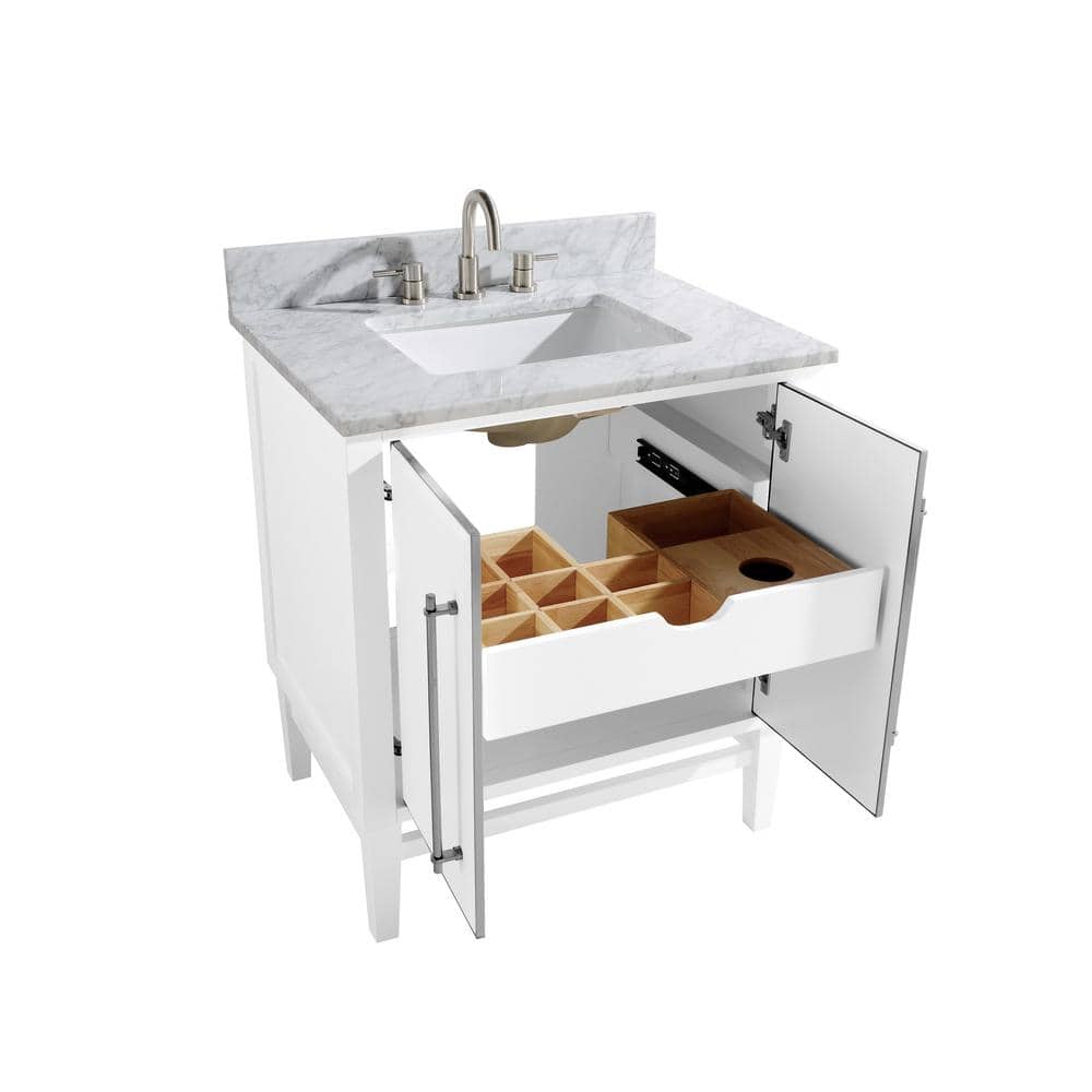 Mason 31'' White Solid Wood Vanity with Marble Top