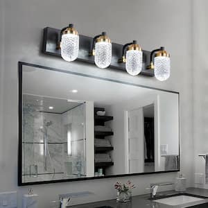 24.8 in. 4-Light Black Gold LED Vanity Light Over Mirror Bath Wall Lighting Fixtures