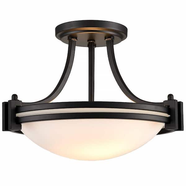 CLAXY 14.57 in. 2-Light Black Flush Mount with Frosted Glass Shade and No Light Bulb Type Included (1-Pack)
