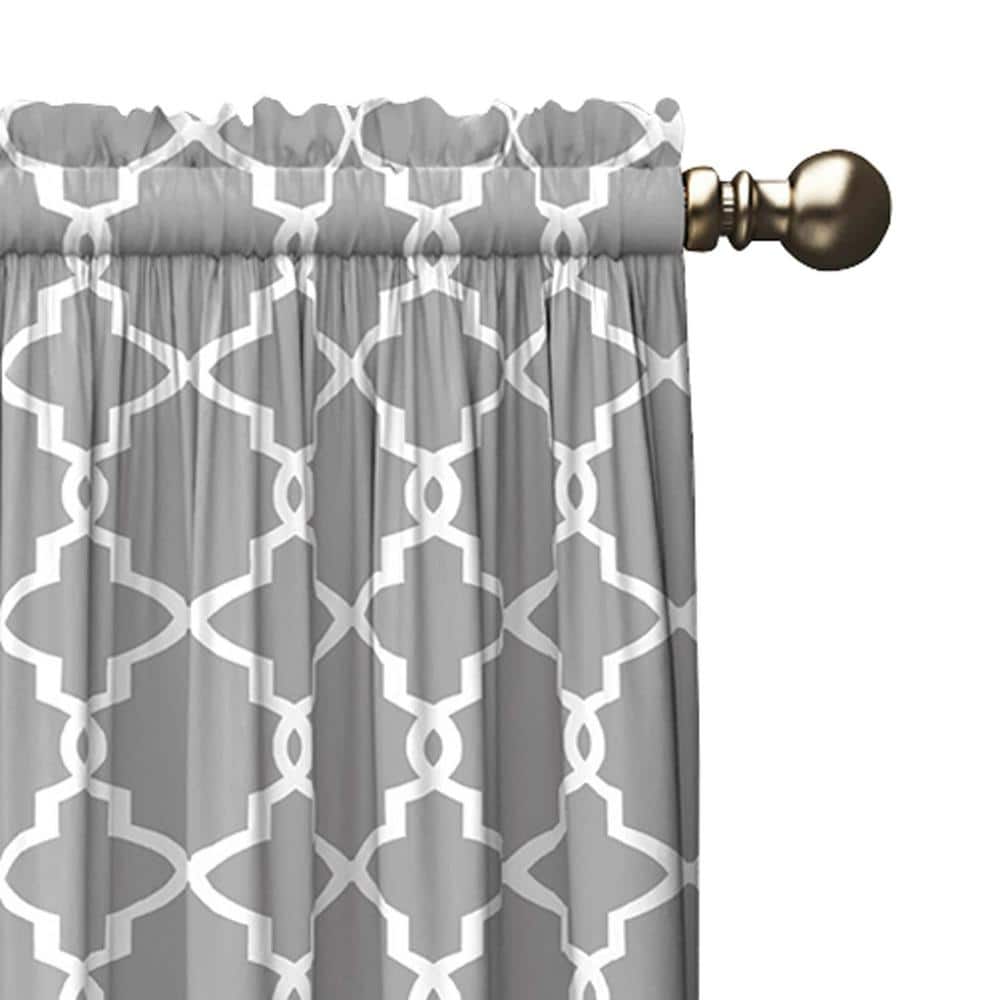 Vickery Gray Trellis Print Rod Pocket Light-Filtering Curtains, 56" x 63"