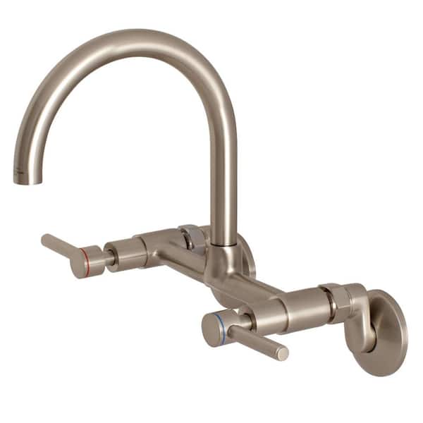 Kingston Brass Concord 2-Handle Wall-Mount Standard Kitchen Faucet in Brushed Nickel