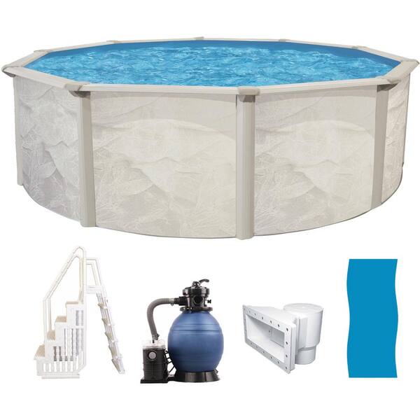 Independence 15 ft. Round x 52 in. Deep Metal Wall Above Ground Pool Package with Entry Step System