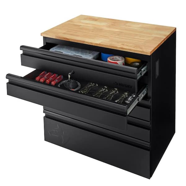 32 in. W x 33 in. H x 21.5 in. D Extra Wide Welded 18-Gauge Steel 5-Drawer Garage Freestanding Cabinet in Black