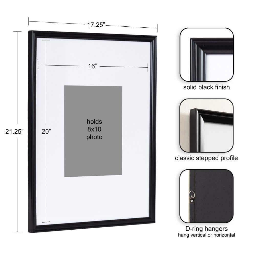 Black Polystyrene 16x20 Picture Frame Set with Glass Cover