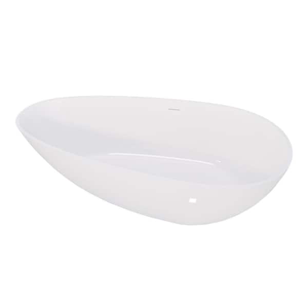 59 in. x 31 in. Contemporary Solid Surface Freestanding Soaking Bathtub in Gloss White with Overflow and Pop-up Drain