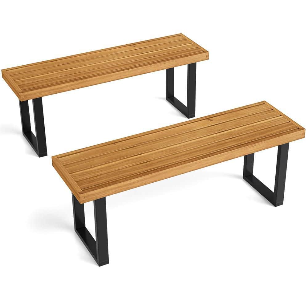 2-Pieces 48 in. Acacia Wood Outdoor Bench for 2 with Metal Legs Adjustable Foot Pads for Entryway price history on PriceWatchPro