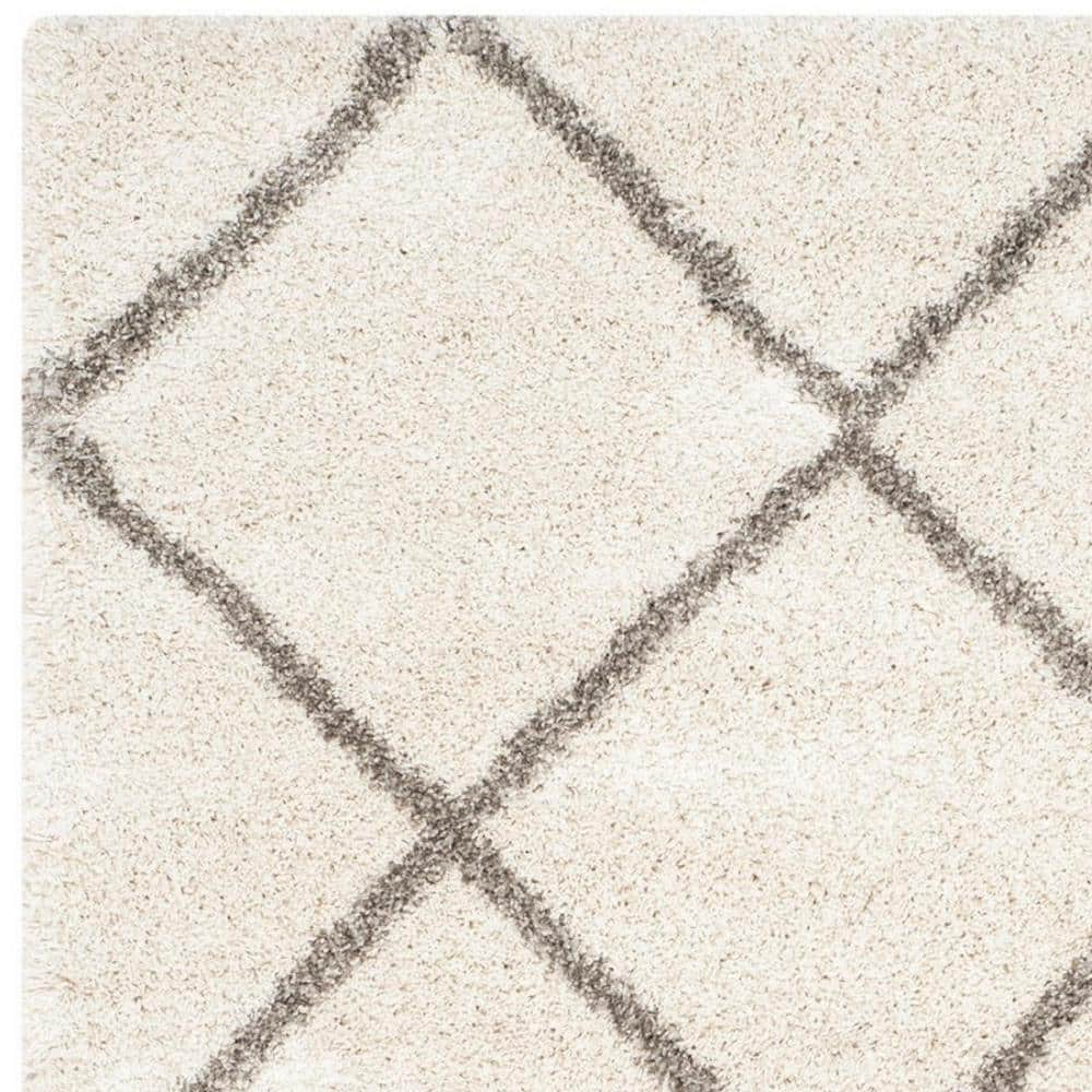 Ivory and Grey Diamond Shag 5' x 7' Area Rug