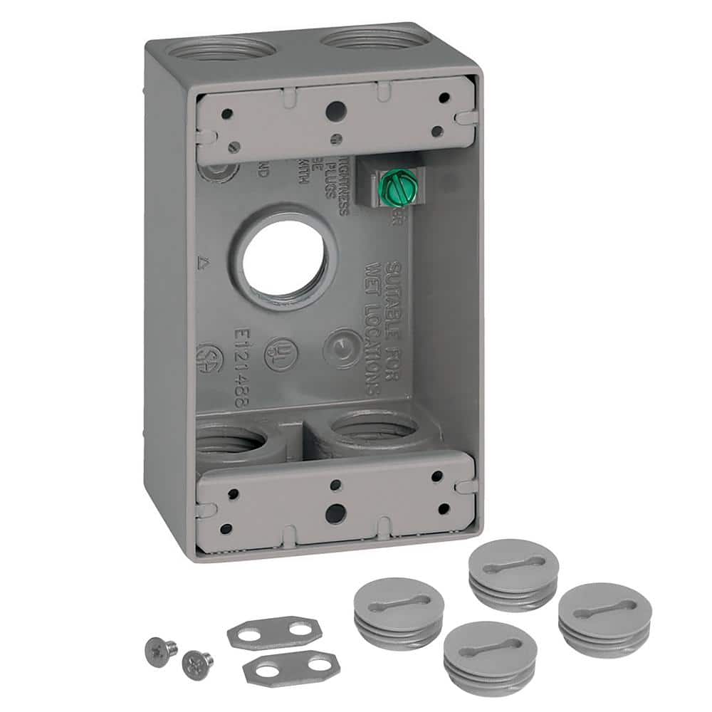 1-Gang Metal Weatherproof Electrical Outlet Box with (5) 3/4 inch Holes, Gr