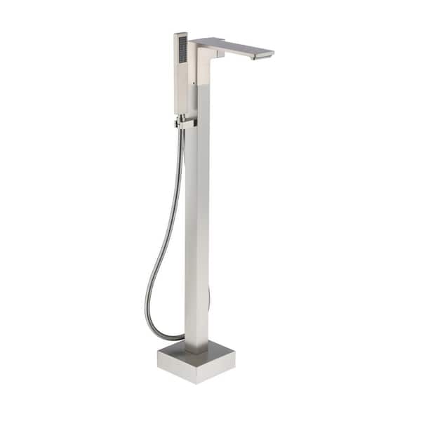 Boyel Living Single-Handle Freestanding Tub Faucet Floor Mount Tub Filler with Hand Shower in. Brushed Nickel