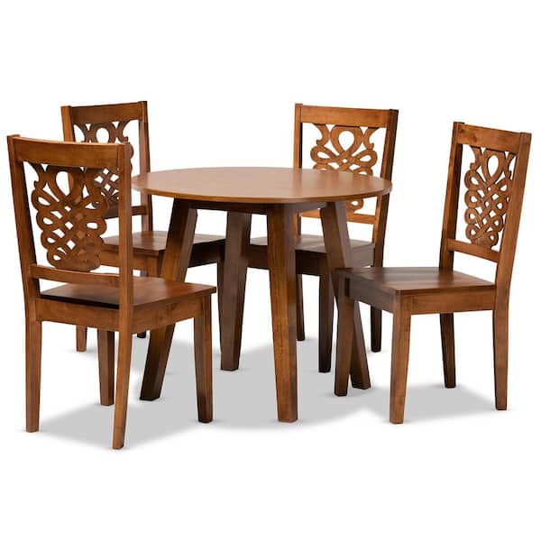 Baxton Studio Mina 5-Piece Walnut Brown Dining Set