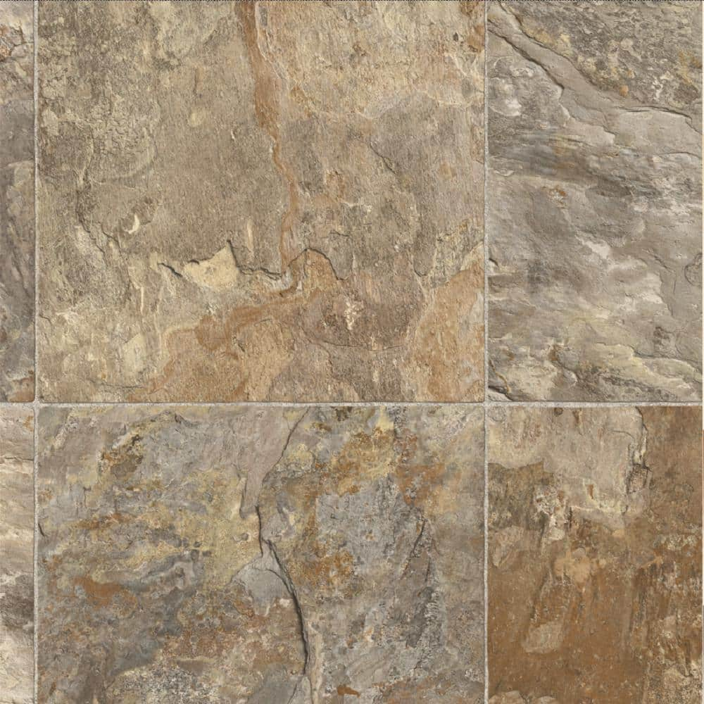 Neutral Square Slate Stone Residential Vinyl Sheet Flooring 12ft. Wide x  Cut to Length by TrafficMaster Shop 2021 fashion