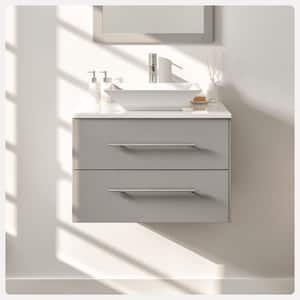 Totti Wave 24 in. W x 21 in. D x 22 in. H Bathroom Vanity in Gray with White Glassos Top with White Sink