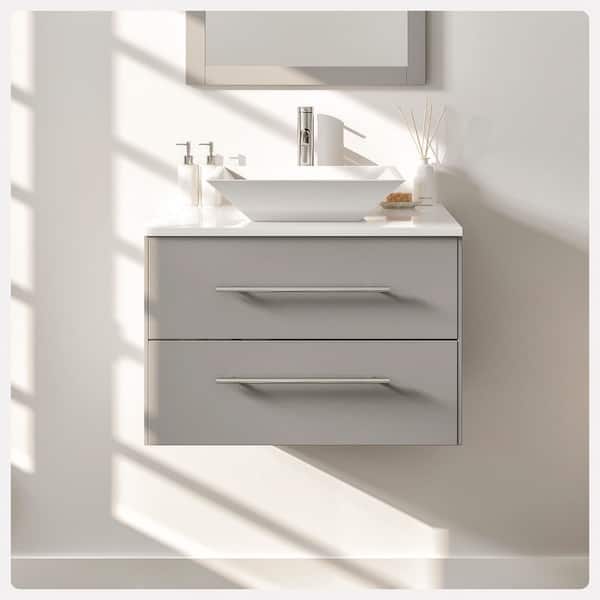 Eviva Wave 24 in. Single Sink Floating Gray Bath Vanity with White Quartz Top (Assembled)