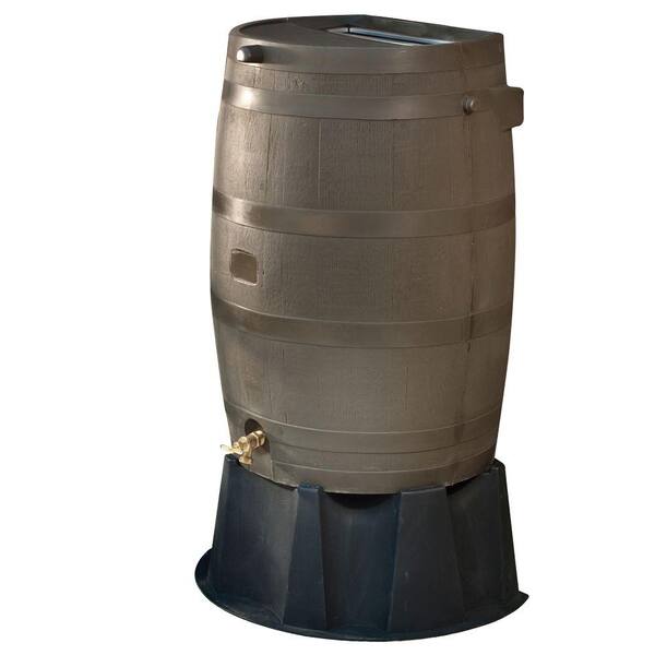 RTS Home Accents 50 Gal. Flat Back Rain Barrel with Free Stand