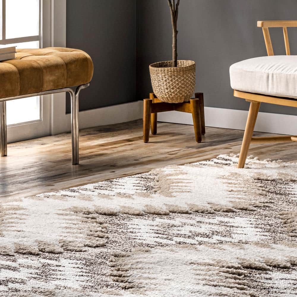 Beige Braided Spot Shag Synthetic 4' x 6' Area Rug