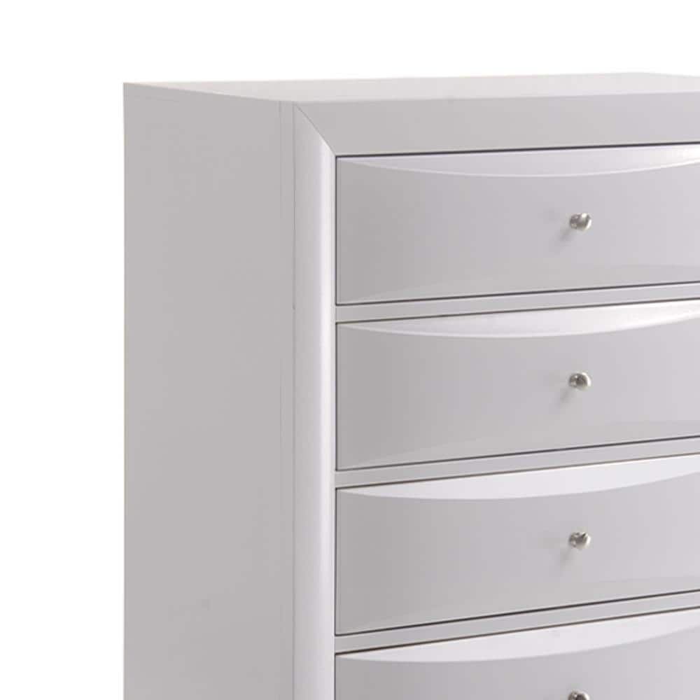 White Vertical 5-Drawer Wood Chest with Dovetail Design