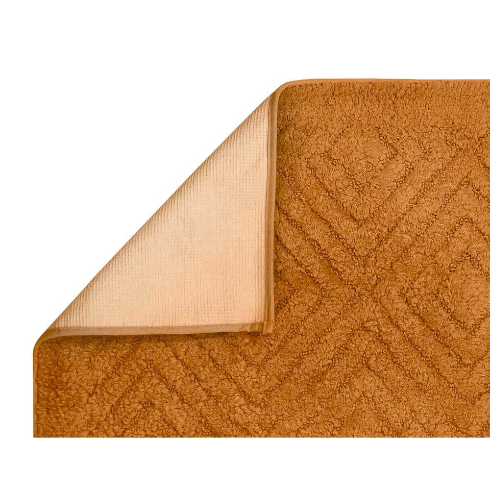 Orange Diamond Pattern Cotton Bath Rug Set