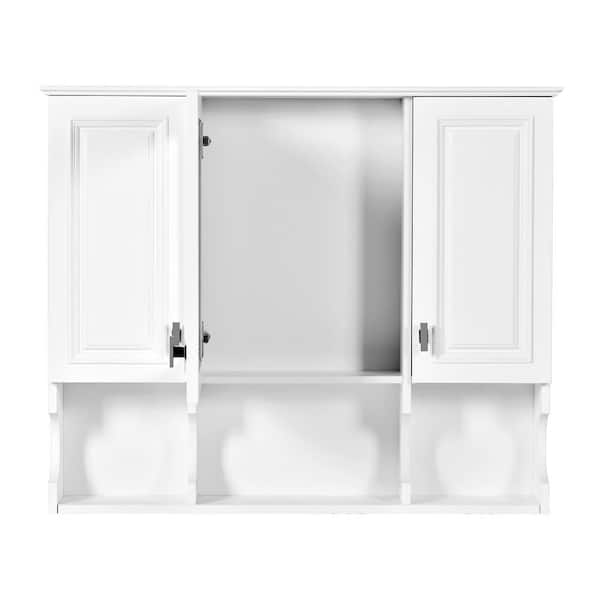 EPOWP 35 in. W x 28.7 in. H Rectangular White MDF Surface Mount Medicine Cabinet with Mirror and Open Shelves