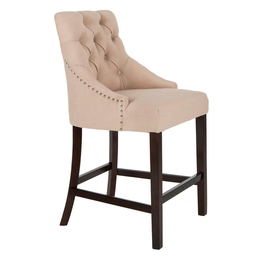 Eleni Beige Linen Tufted Wingback Counter Stools, Set of 2