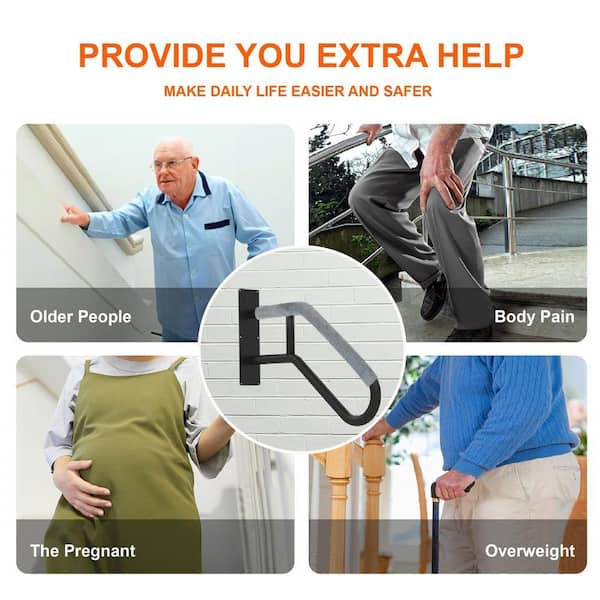 SMONTER Wall Mount Handrail For 1-3 Steps – 304 Stainless Steel U-Shape Grab Bar, 550 Lb Capacity, 45° Angle – Indoor/Outdoor Stairs For Elderly, Pregnant Women, Disabled