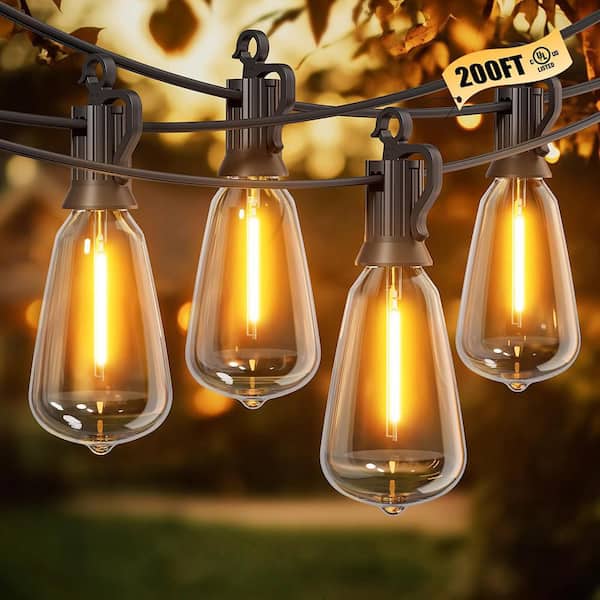 66 Light 200 ft. Black Outdoor IP65 Waterproof Dimmable Connectable ST38 LED Shatterproof Patio String Light
