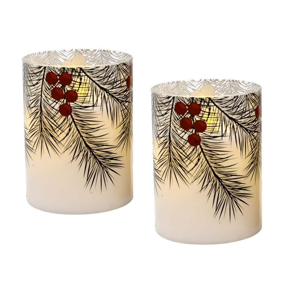 LUMABASE LED Wax Candle in Green Pine Glass (2-Count)