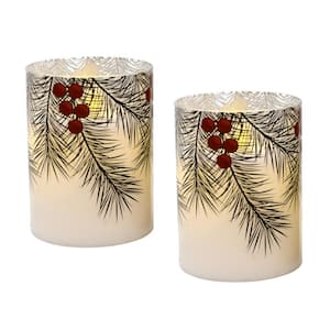 LED Wax Candle in Green Pine Glass (2-Count)