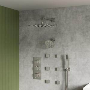 Thermostatic 8-Spray 12 and 6 in. Wall Mount Dual Shower Head and Handheld Shower Head with 6-Jets in Brushed Nickel